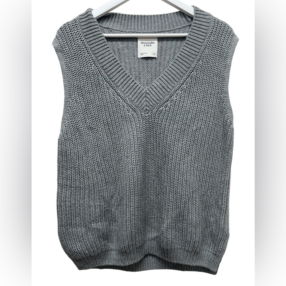 Abercrombie & Fitch Knitted Sweater Vest Grey V Neck Mens Small
